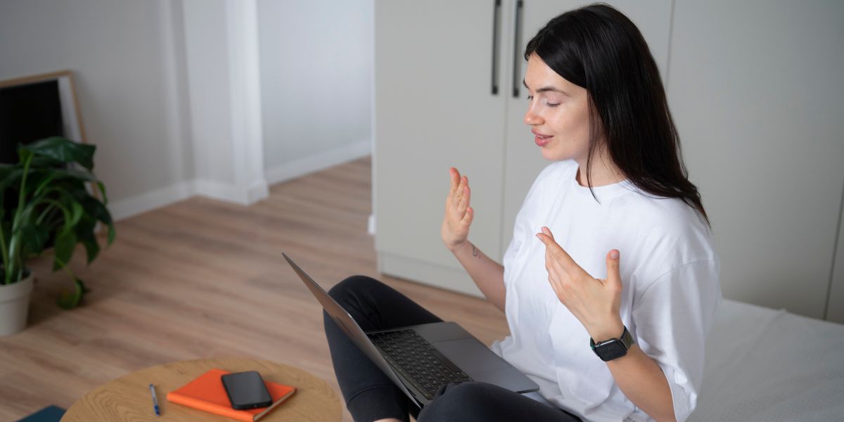 Woman talking on video call