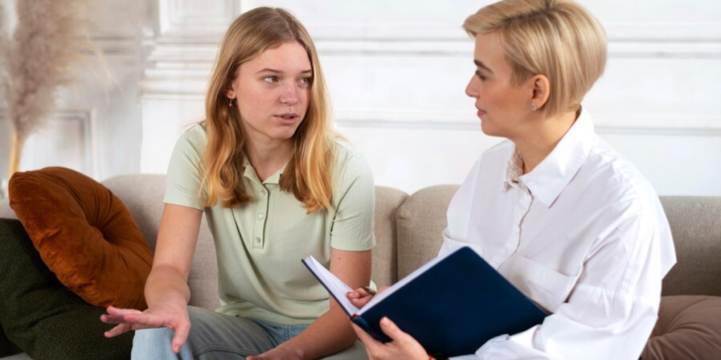 Teenager talking to a mental health professional.